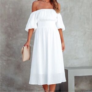 Vici Off-Shoulder White Midi Dress